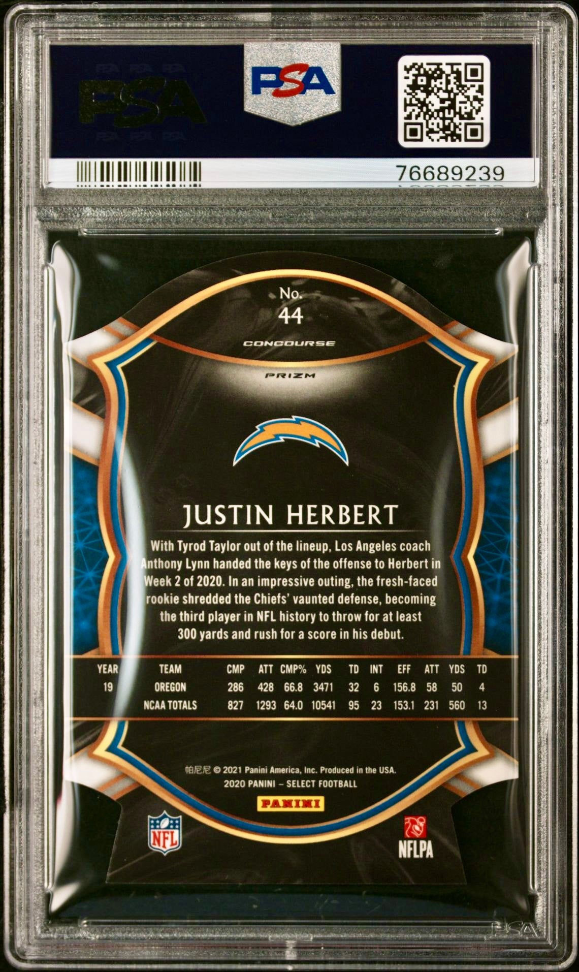 2020 PANINI SELECT JUSTIN HERBERT DIE-CUT NEON GREEN PRIZM PSA 9