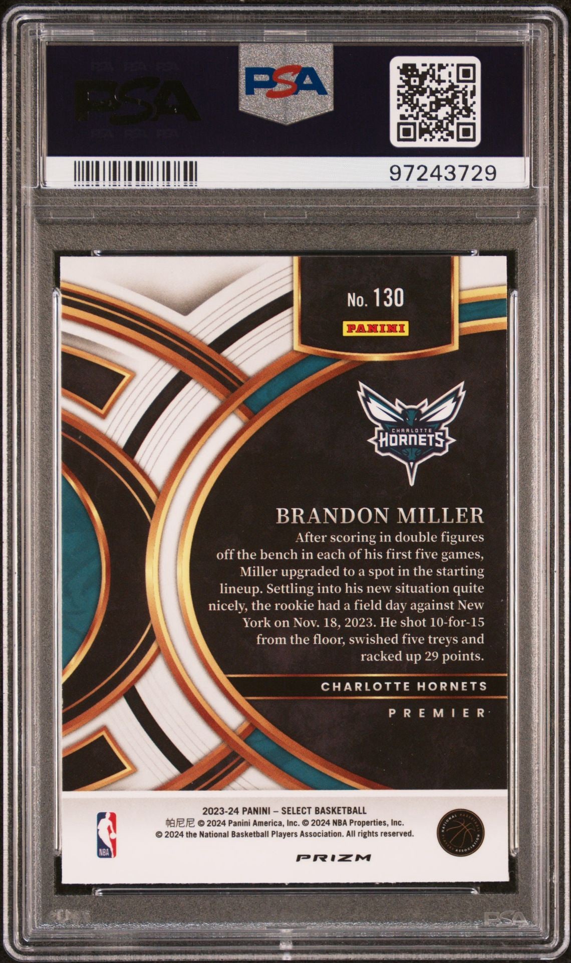 2023 SELECT BRANDON MILLER BLUE PRIZM PSA 10