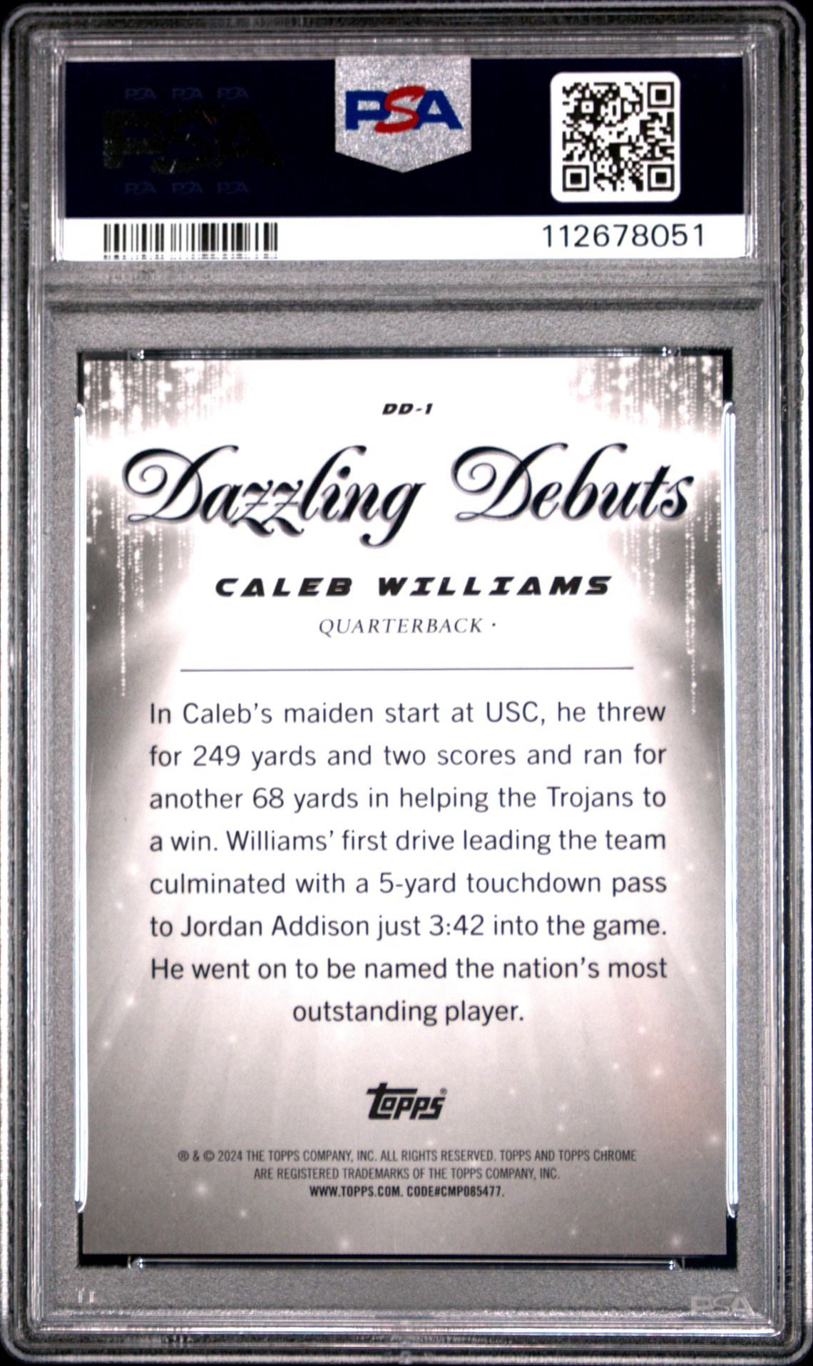 2024 TOPPS CHROME CALEB WILLIAMS DAZZLING DEBUTS PSA 10