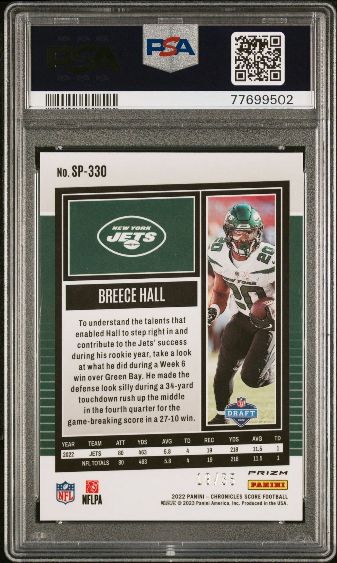 2022 CHRONICLES SCORE BREECE HALL PREM.RKE.UPD-ARTIST PROOF PSA 9