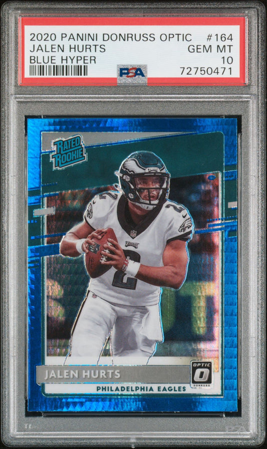 2020 PANINI DONRUSS OPTIC JALEN HURTS BLUE HYPER PSA 10