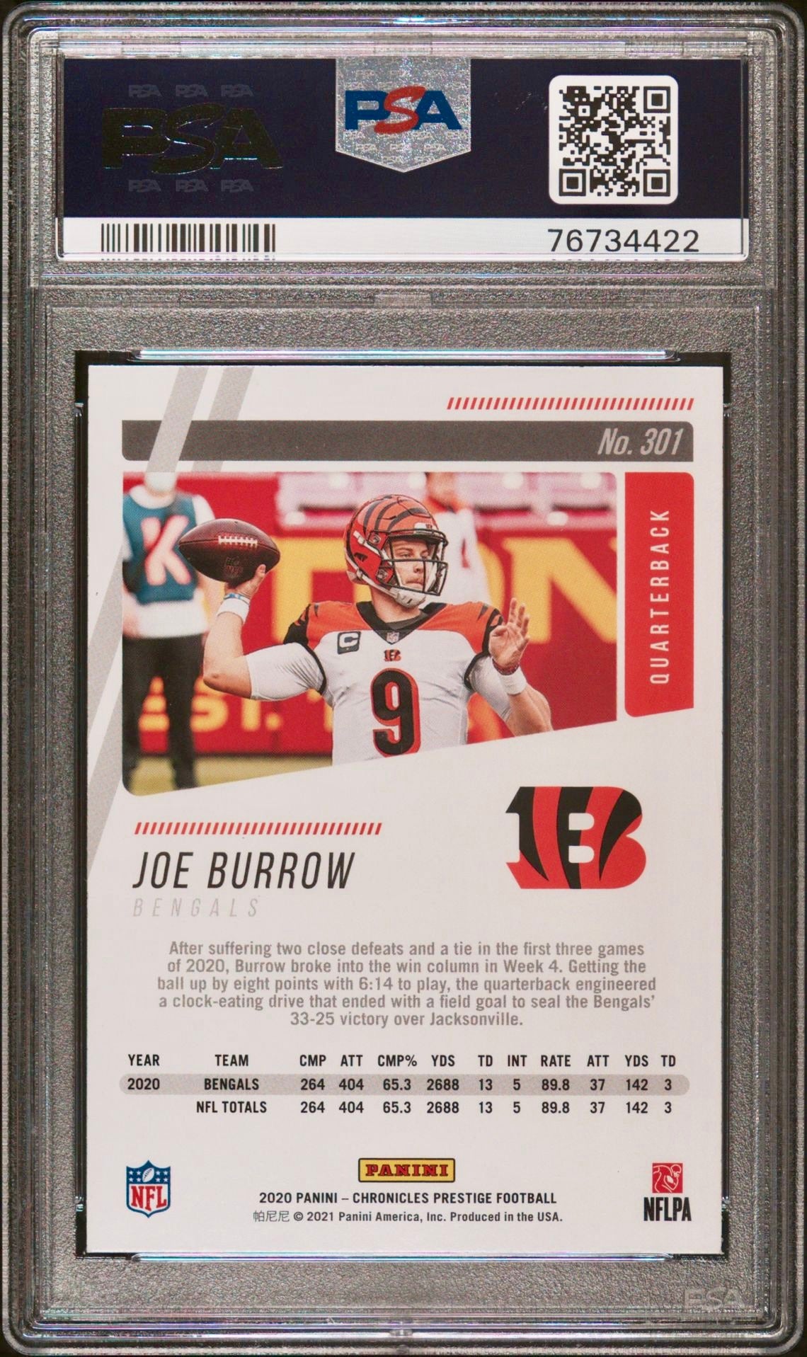 2020 PANINI CHRONICLES JOE BURROW PRESTIGE PSA 9