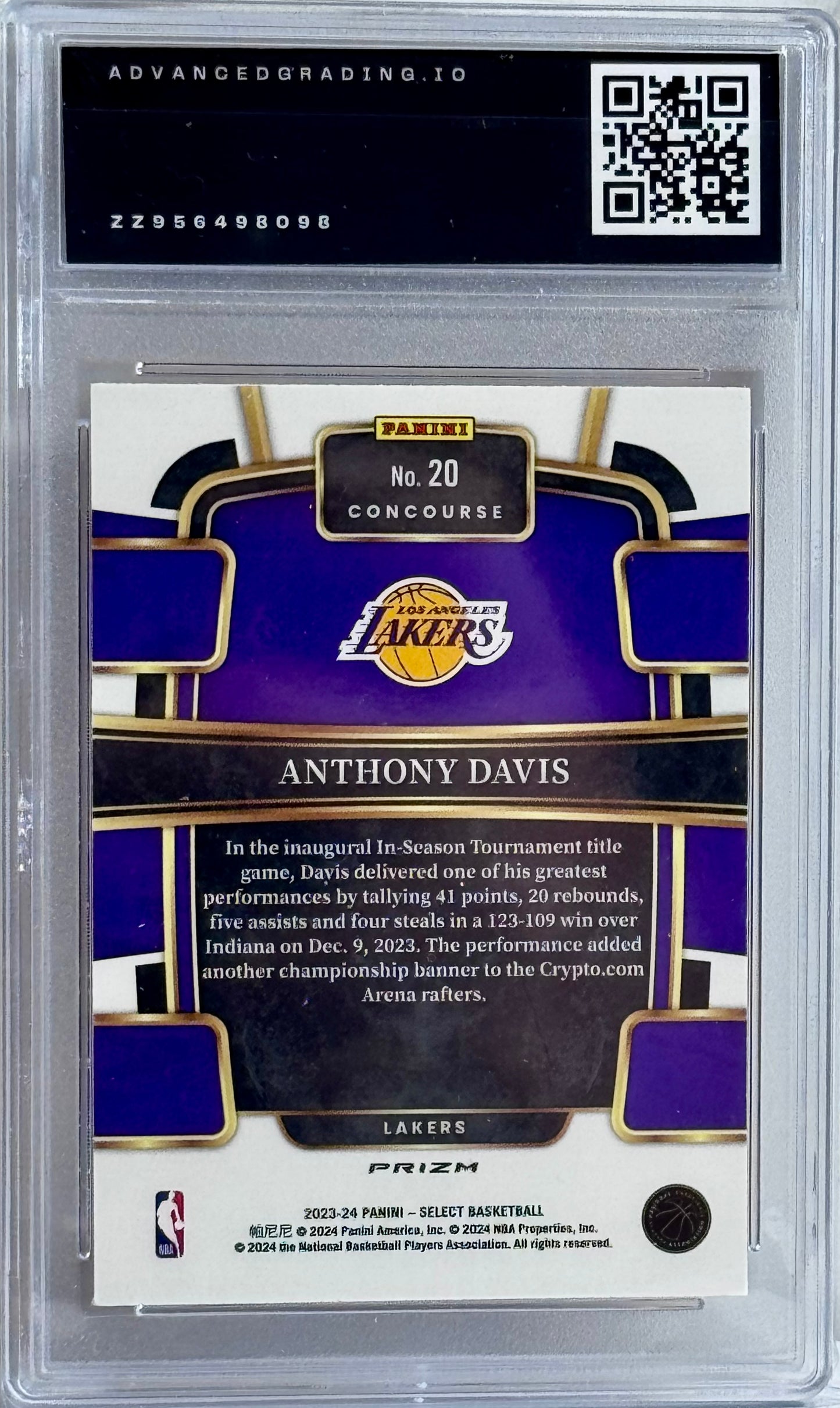 2023-24 Panini Select #20 Anthony Davis Red Gracked Ice Prizm Concourse Gem 10