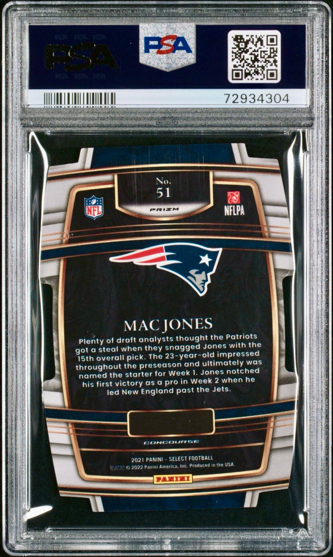 2021 SELECT MAC JONES DIE - CUT BLACK/GOLD PRIZM PSA 9