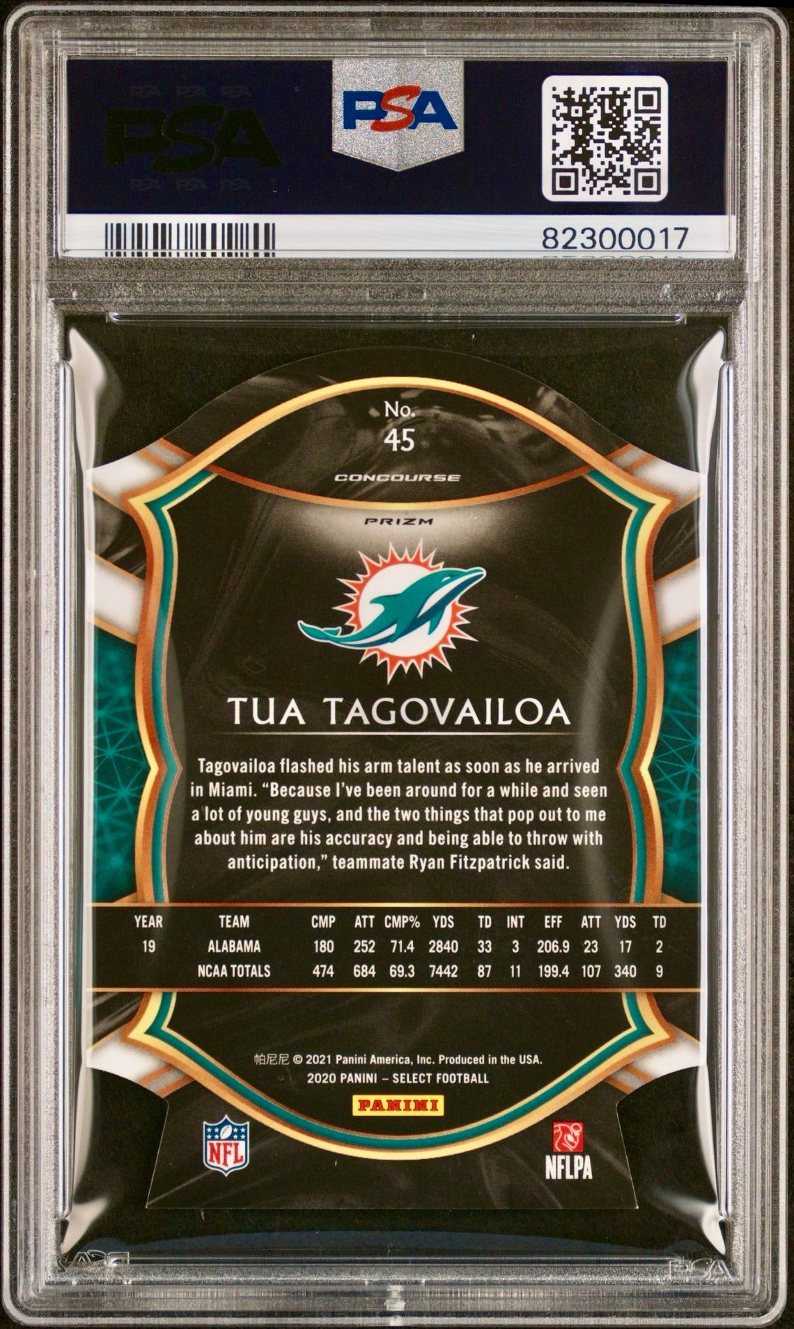 2020 PANINI SELECT TUA TAGOVAILOA DIE-CUT LIGHT BLUE PRIZM PSA 10