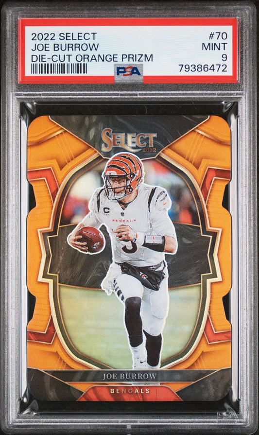 2022 SELECT JOE BURROW DIE-CUT ORANGE PRIZM PSA 9