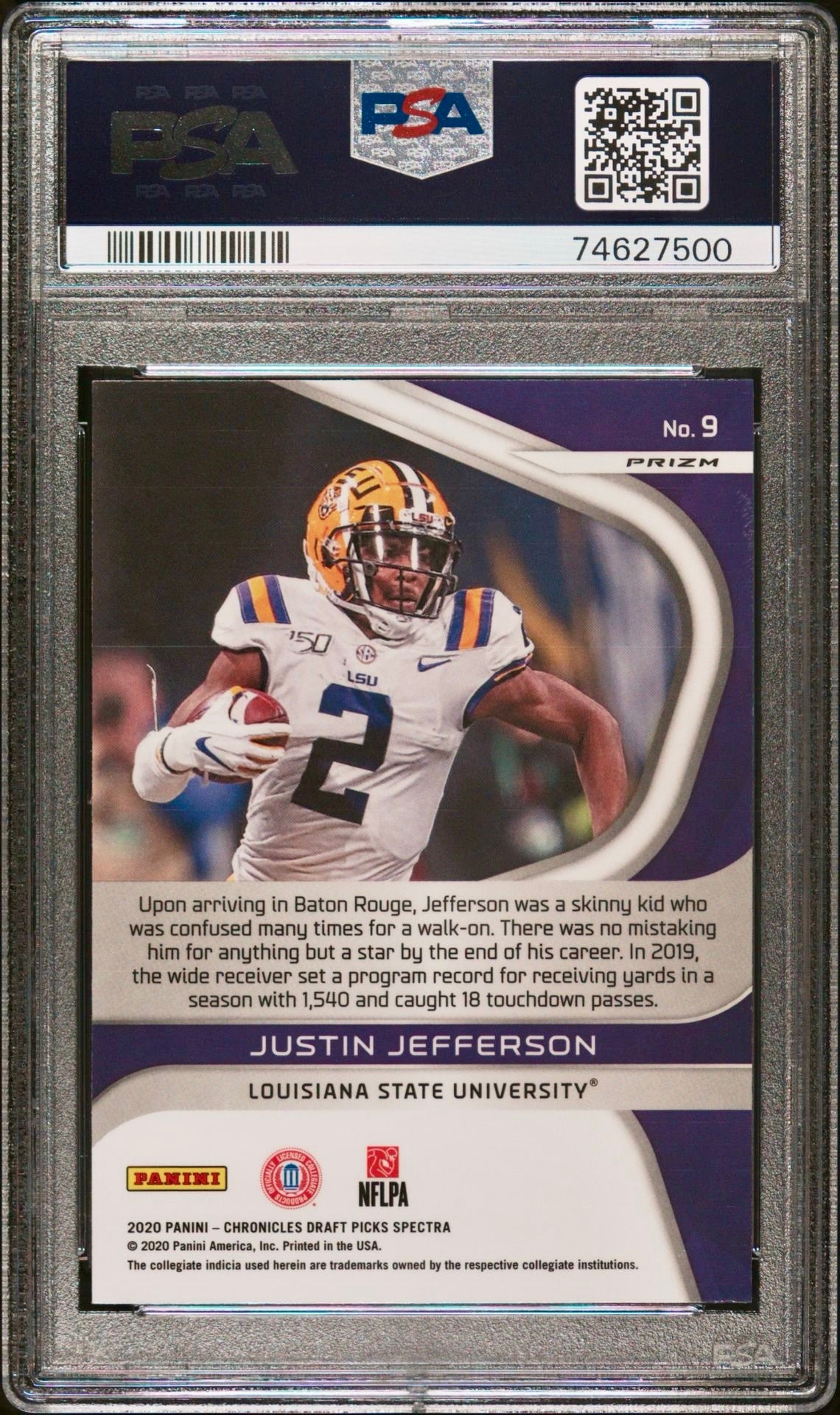 2020 PANINI CHRONICLES DP
JUSTIN JEFFERSON SPECTRA-BLUE PRIZM PSA 9
