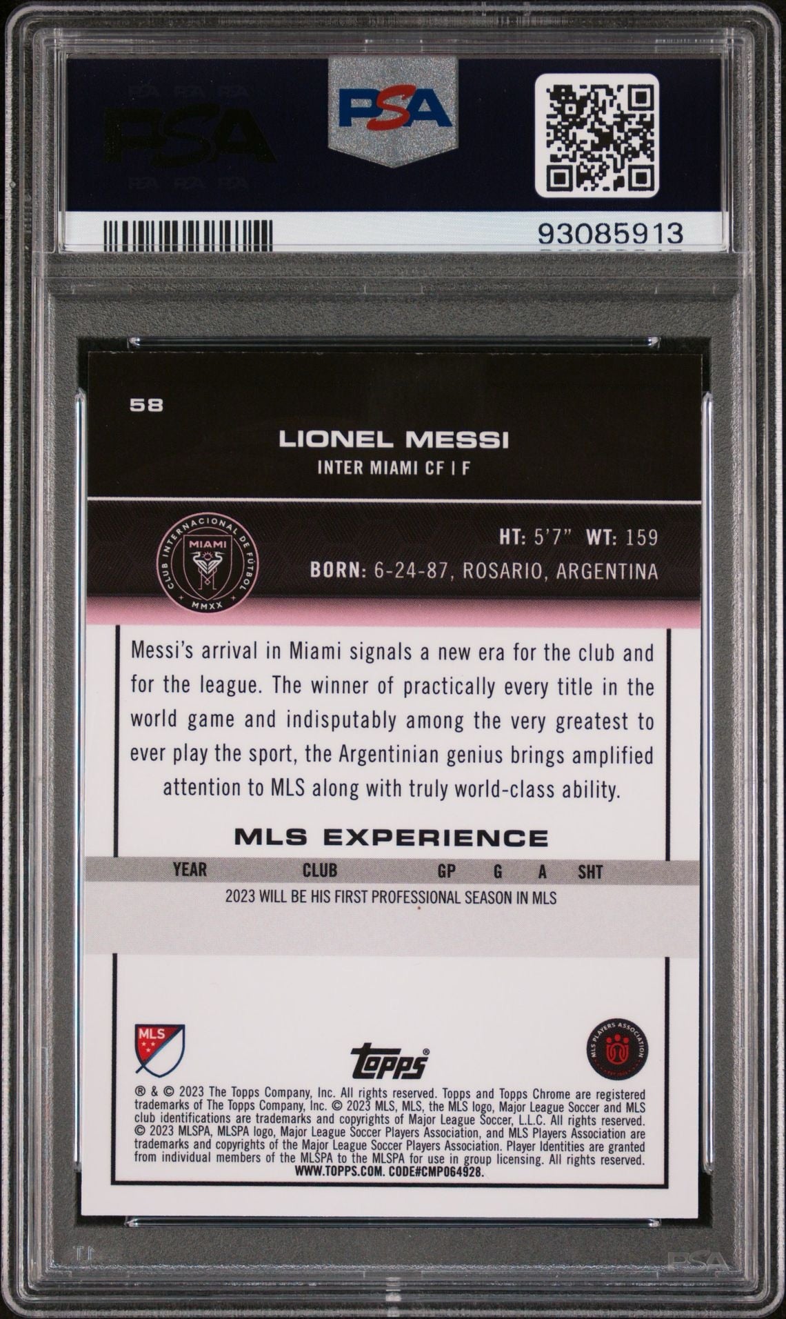 2023 TOPPS CHROME MLS LIONEL MESSI AQUA LAVA PSA 9