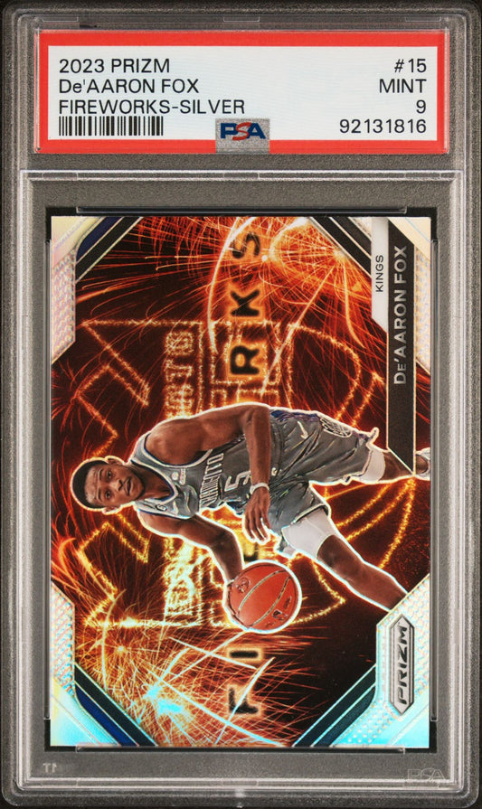 2023 PRIZM De'AARON FOX FIREWORKS-SILVER PSA 9