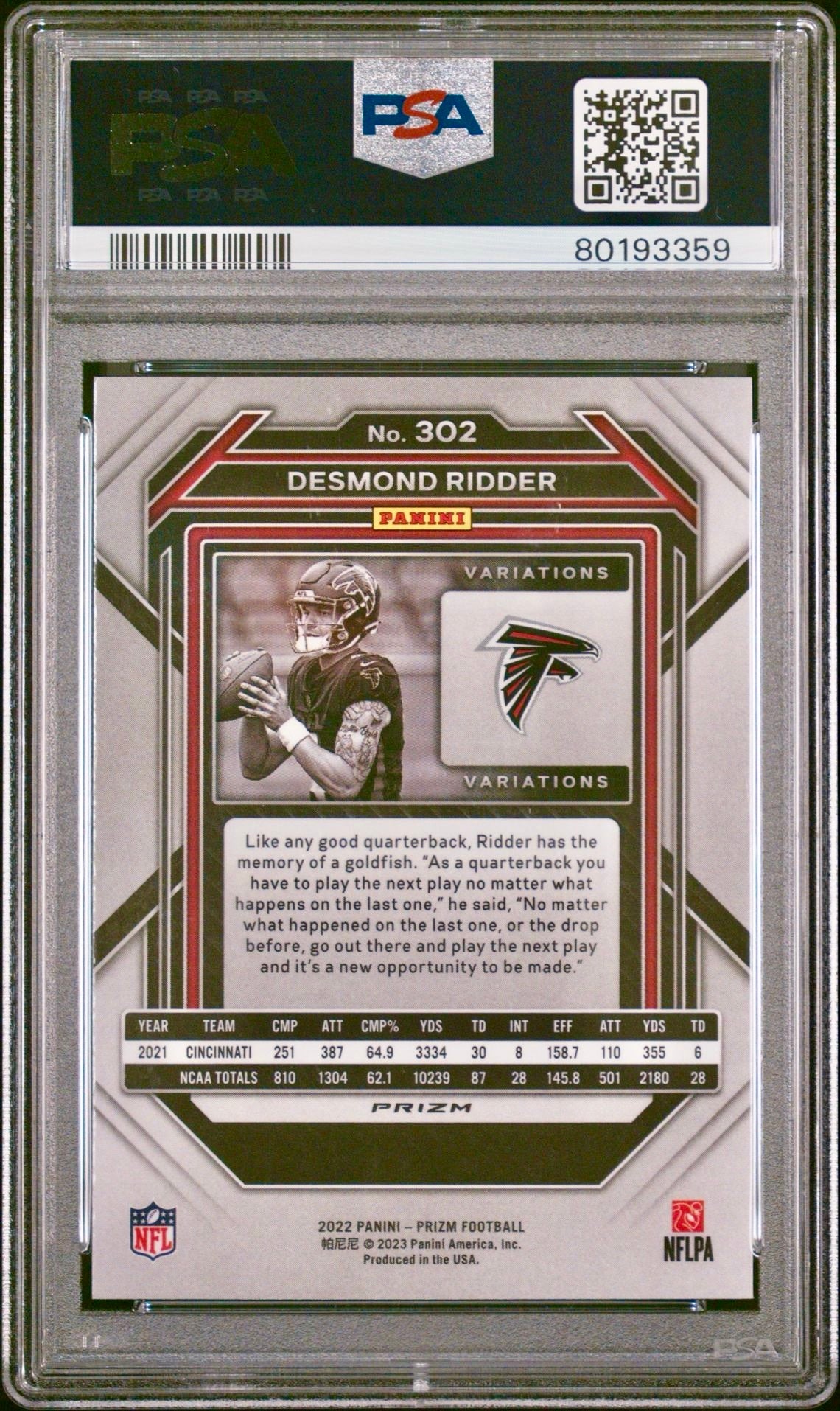 2022 PRIZM DESMOND RIDDER
VARIATION-NO HUDDLE PSA 10