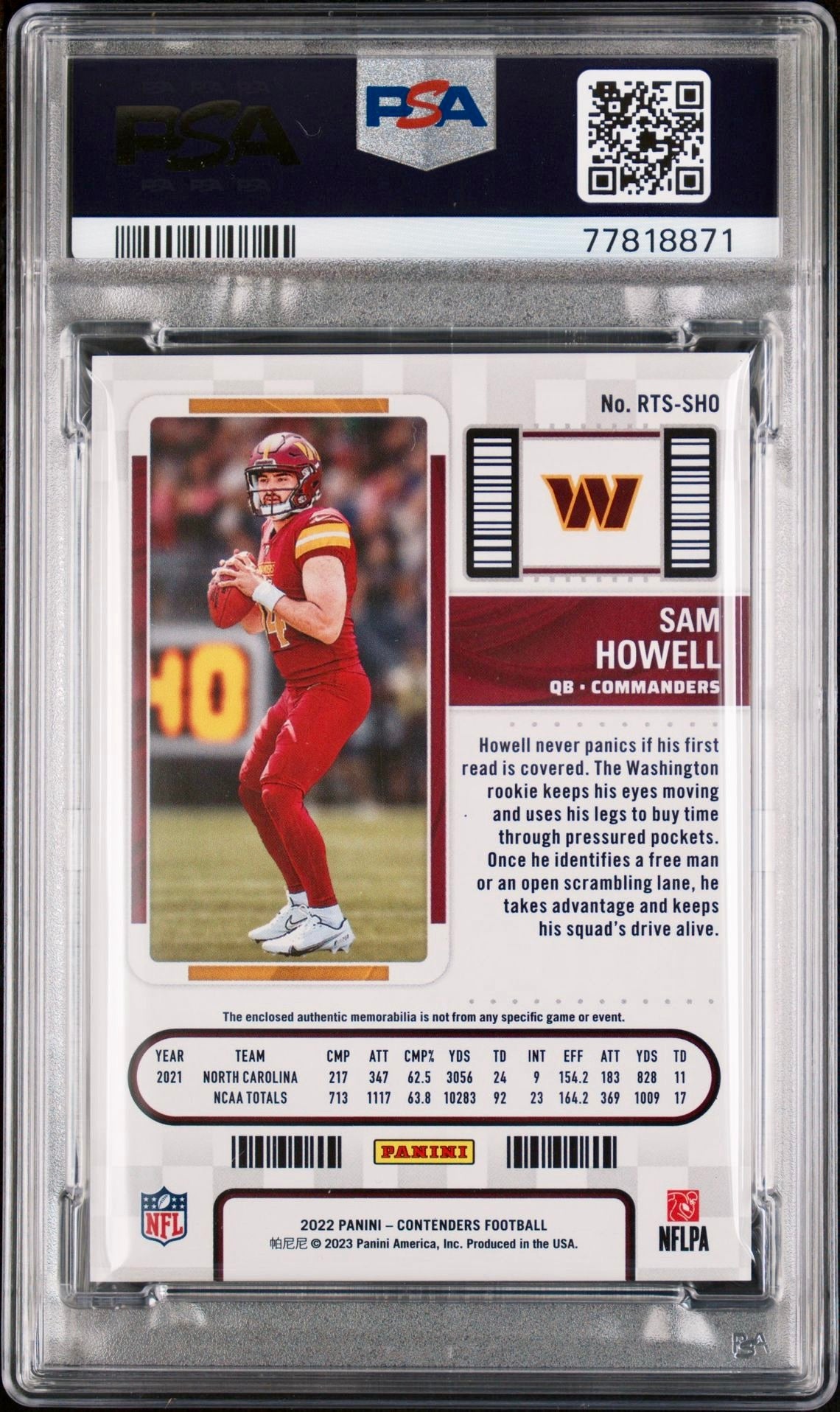 2022 CONTENDERS SAM HOWELL ROOKIE TICKET SWATCH PSA 9