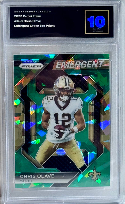 2025 Panini Prizm #H-6 Chris Olave
Emergent Green Ice Prizm Gem 10