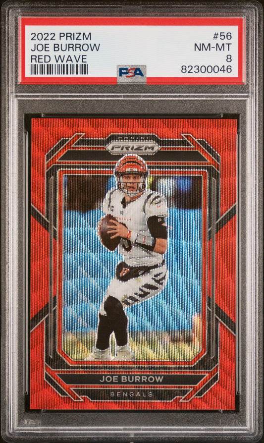 2022 PRIZM JOE BURROW RED WAVE PSA 8