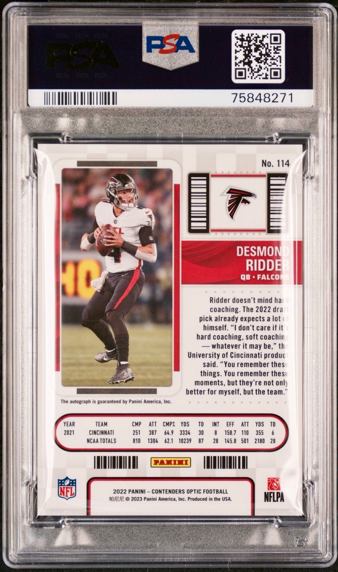 2022 CONTENDERS OPTIC DESMOND RIDDER AUTOGRAPH PSA 10