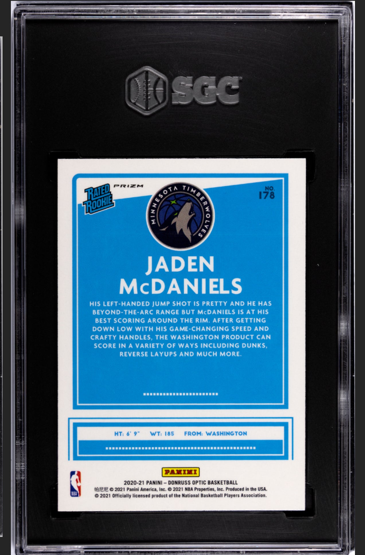 2020-21 DONRUSS OPTIC #178 JADEN MCDANIELS FANATICS BOX SET SGC 10