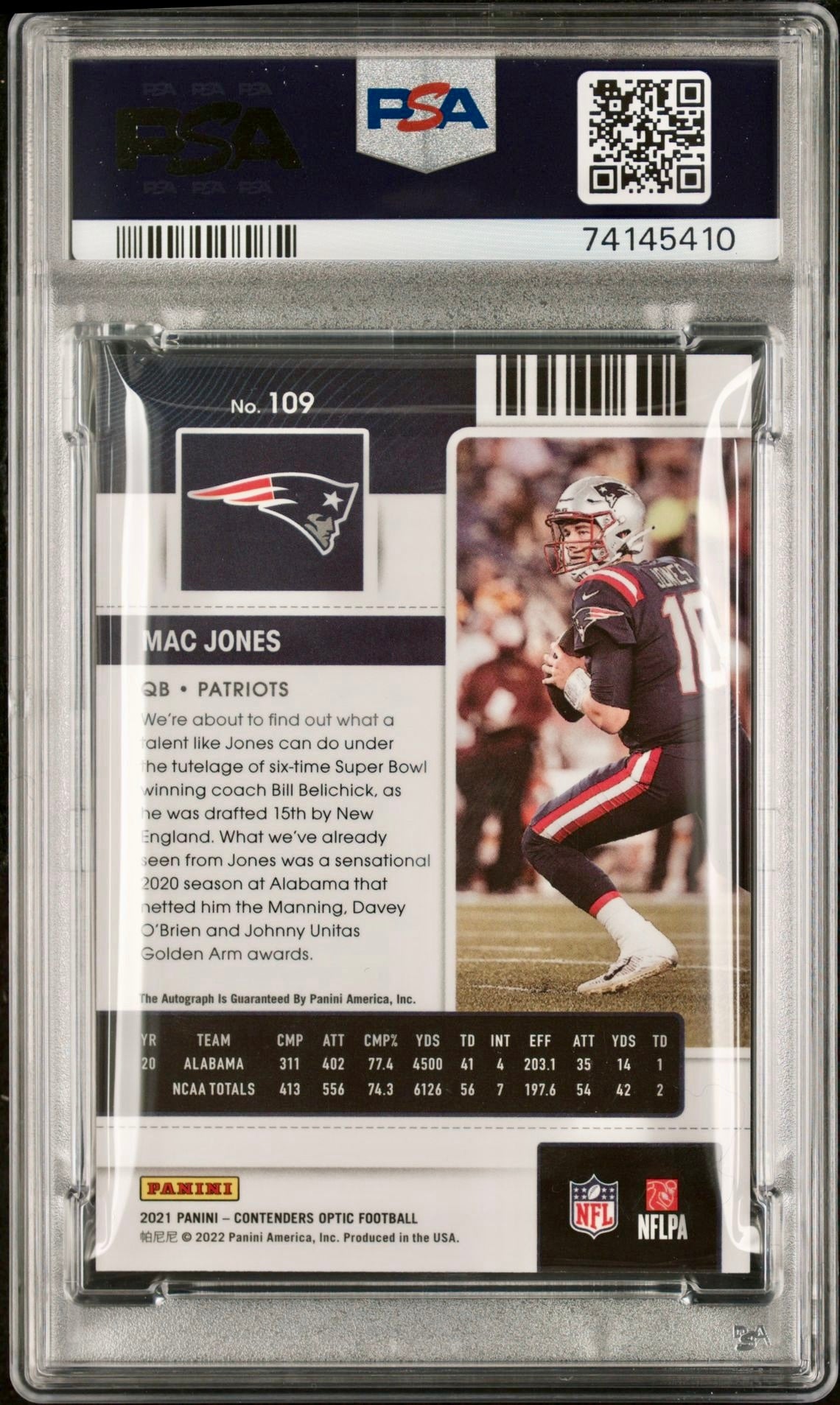 2021 CONTENDERS OPTIC MAC JONES AUTOGRAPH PSA 9