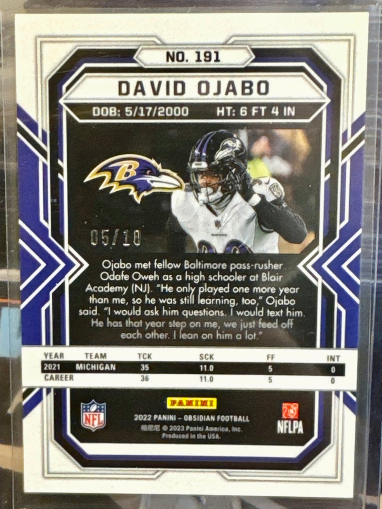 2022 Obsidian David Ojabo Football Gold Flood 05/10 Rookie