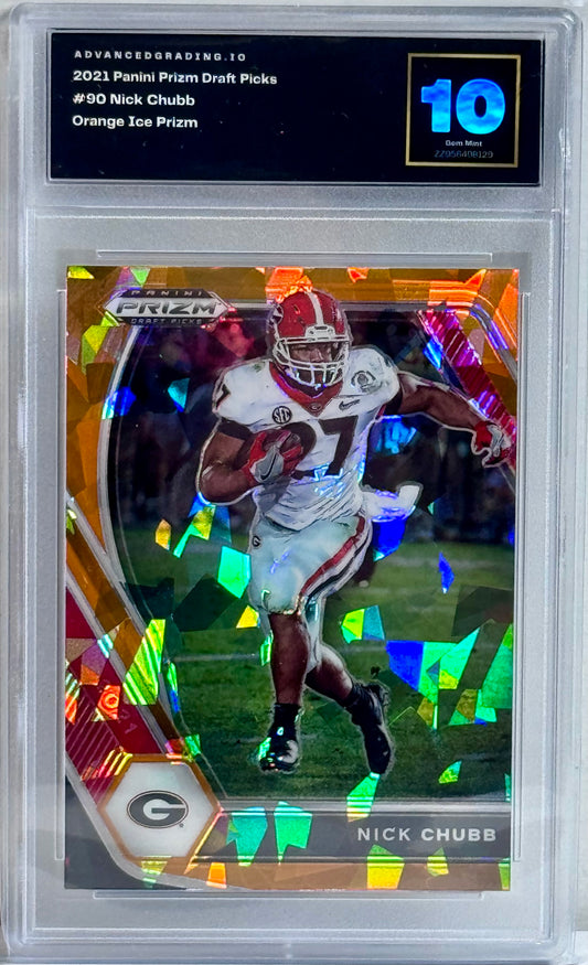 2021 Panini Prizm Draft Picks #90 Nick Chubb Orange Ice Prizm Gem 10