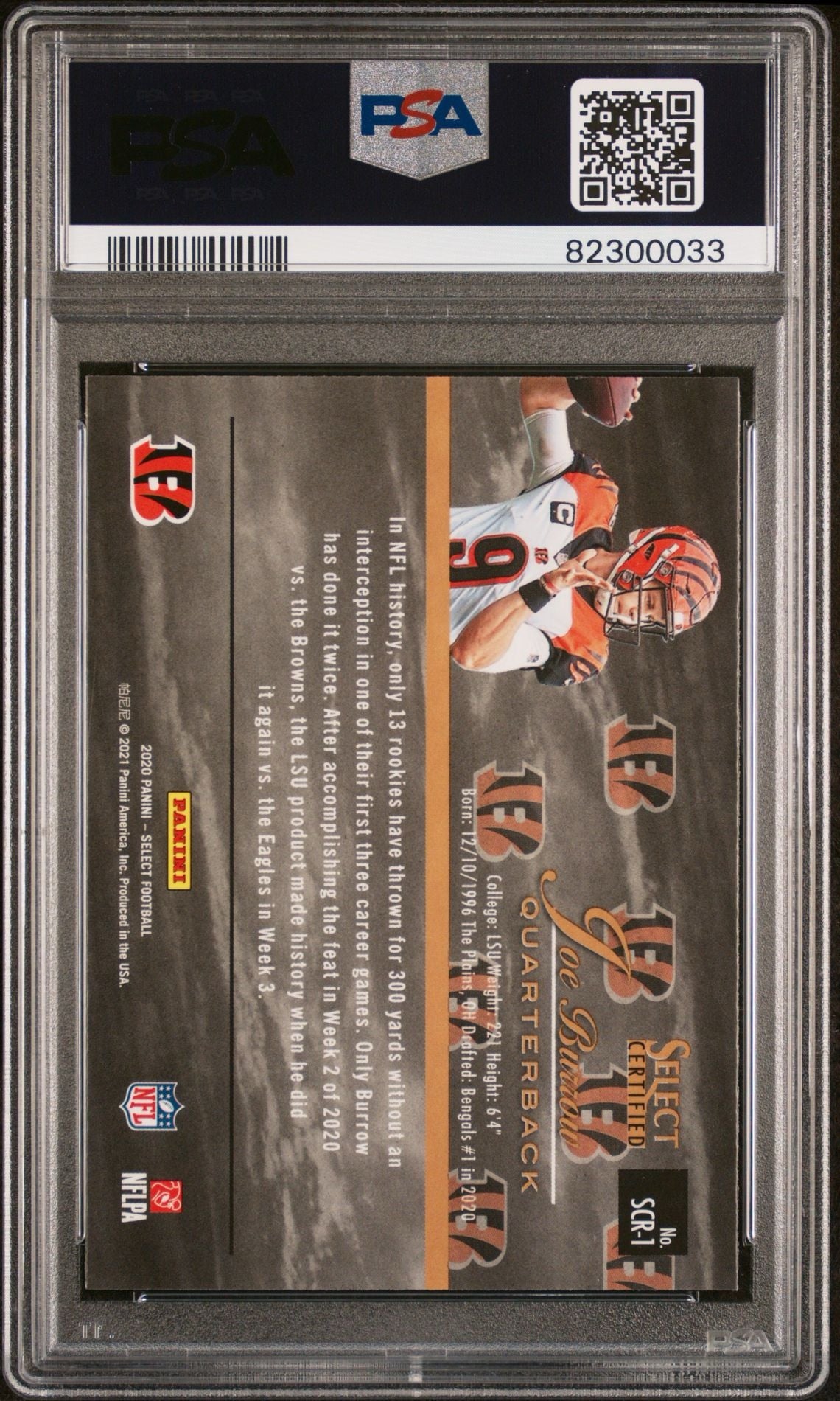 2020 PANINI SELECT JOE BURROW SELECT CERTIFIED ROOKIES PSA 10
