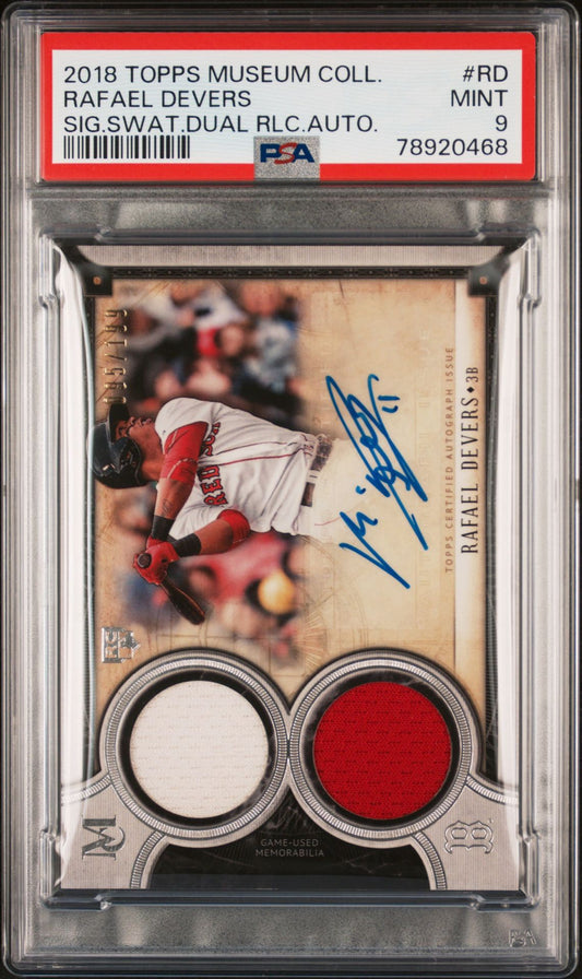 2018 TOPPS MUSEUM COLL. RAFAEL DEVERS SIG.SWAT.DUAL RLC.AUTO. PSA 9