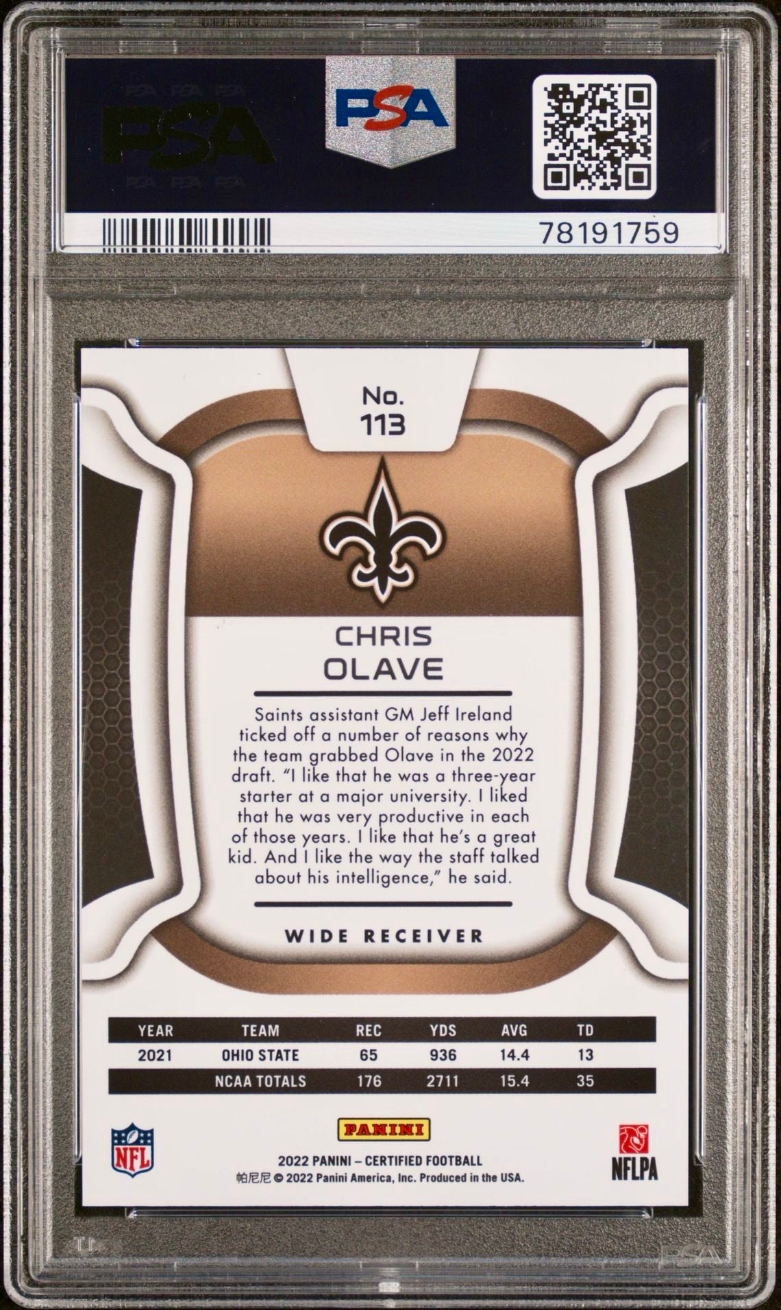 2022 CERTIFIED CHRIS OLAVE MIRROR PINK PSA 9