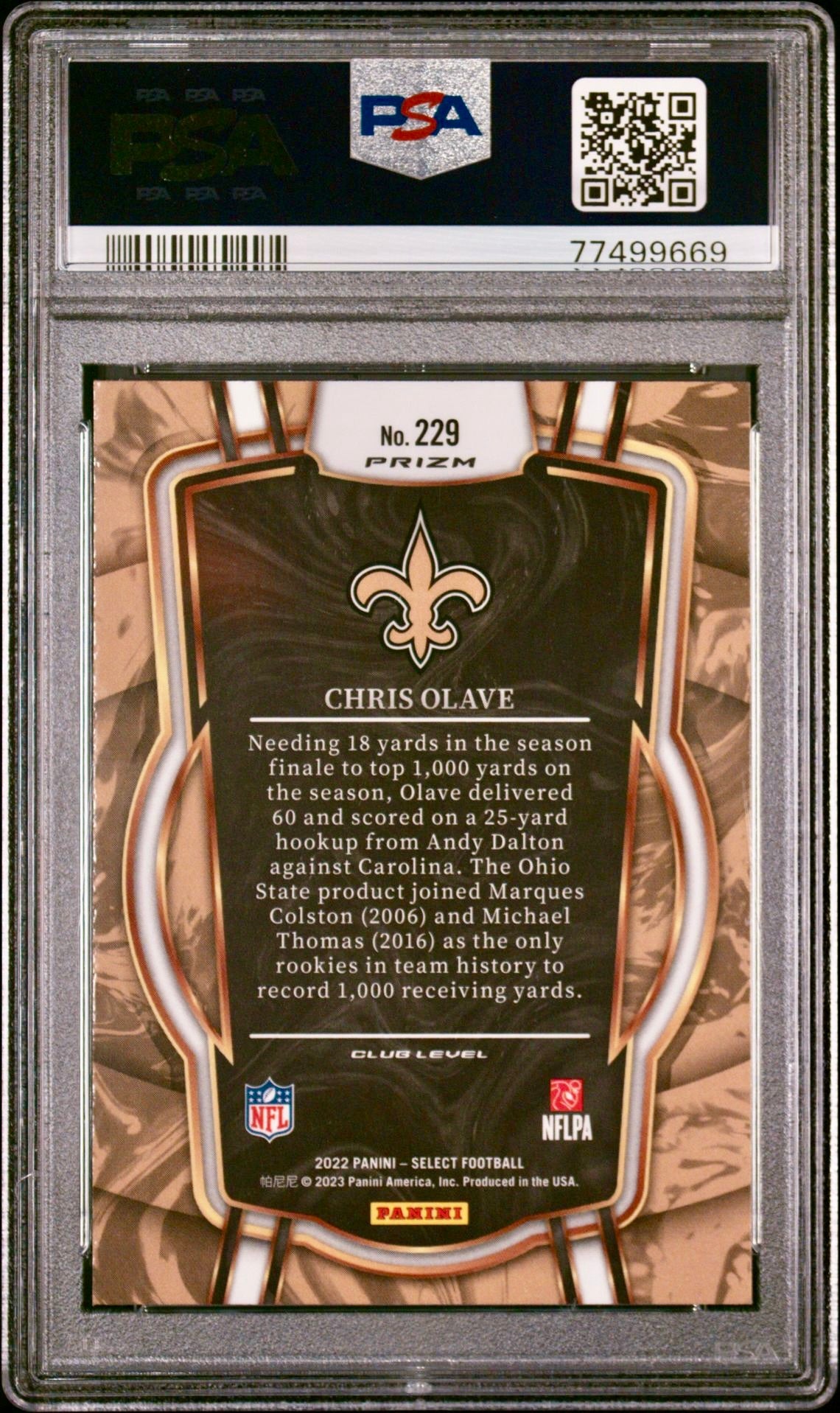 2022 SELECT CHRIS OLAVE SILVER PRIZM PSA 10