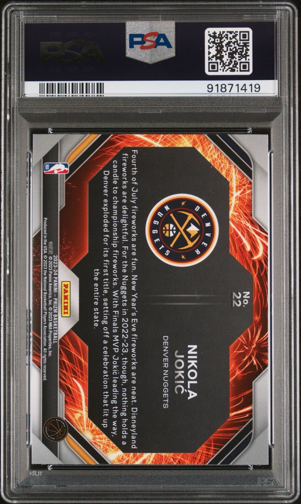 2023 PRIZM NIKOLA JOKIC FIREWORKS PSA 10