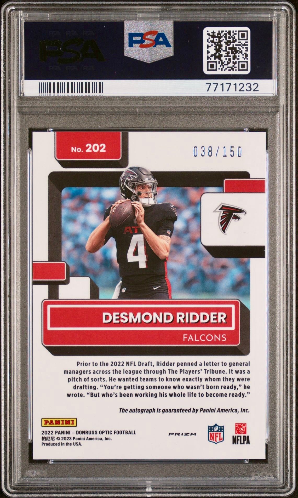 2022 DONRUSS OPTIC DESMOND RIDDER AUTOGRAPH PSA 10