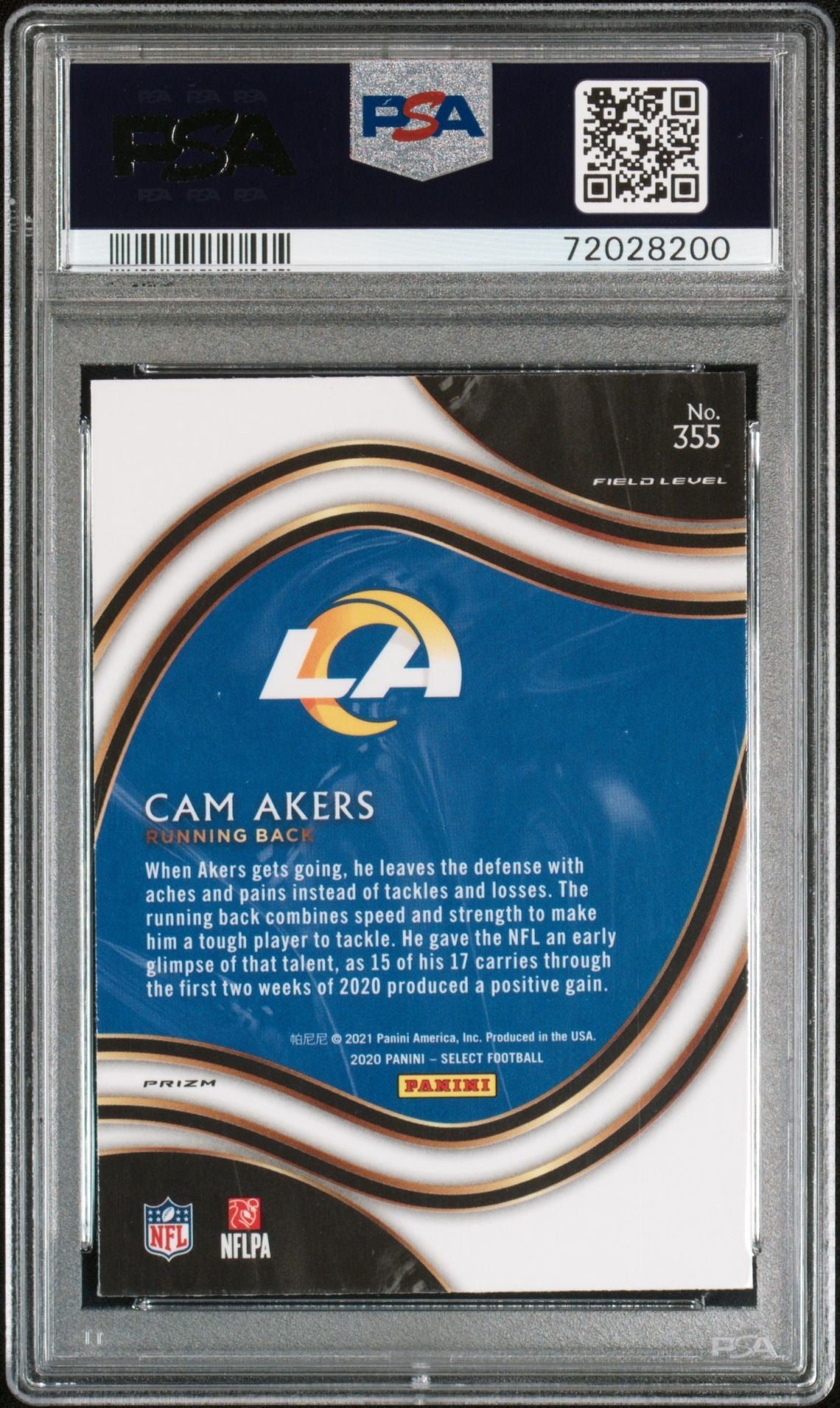 2020 PANINI SELECT CAM AKERS SILVER PRIZM PSA 10