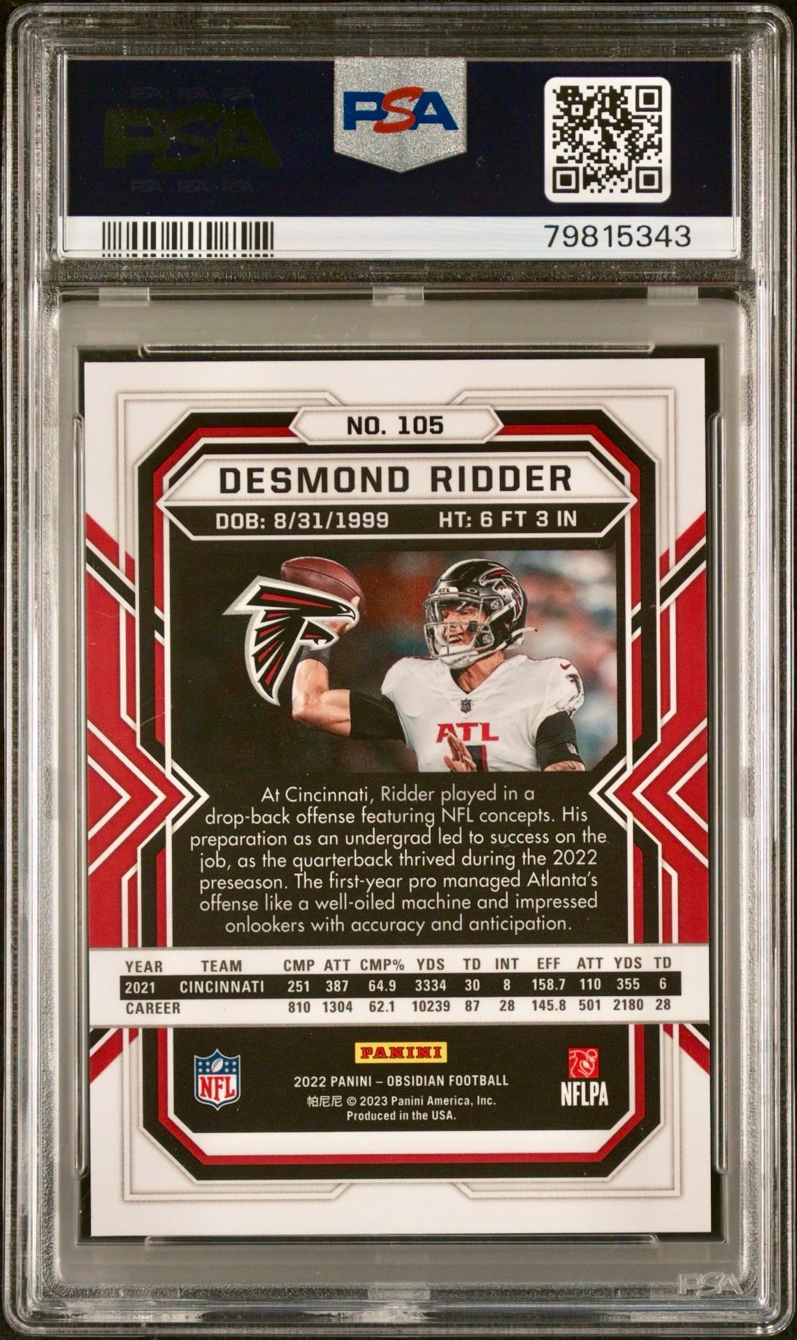 2022 OBSIDIAN DESMOND RIDDER PSA 10