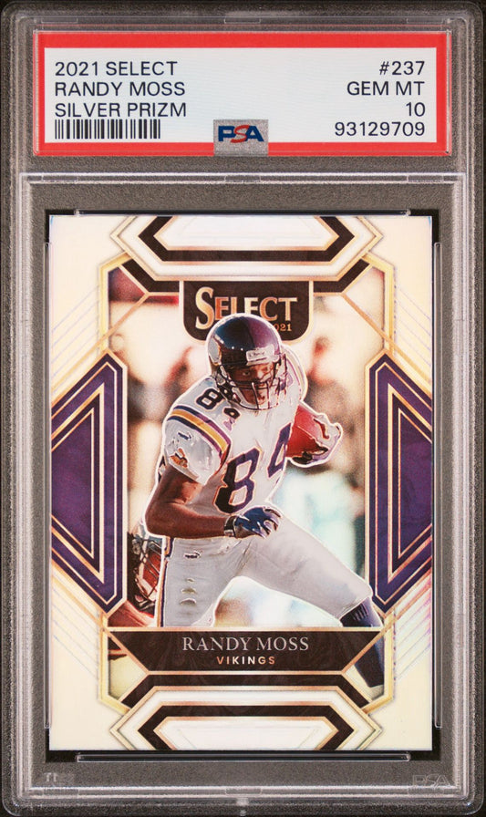 2021 SELECT RANDY MOSS SILVER PRIZM PSA 10