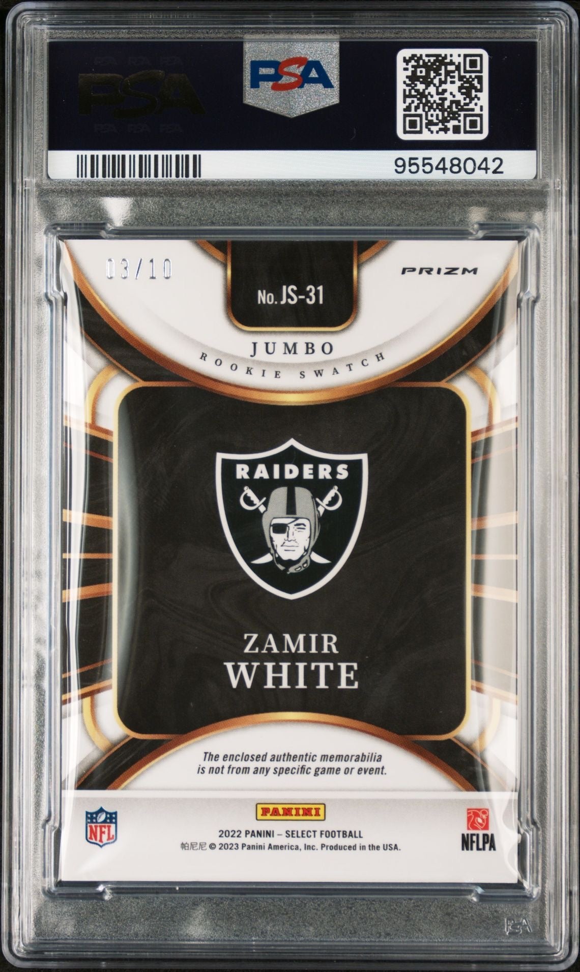 2022 SELECT ZAMIR WHITE JMB RKE SWT-GOLD PRIZM PSA 9