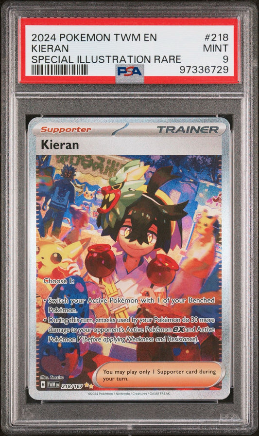 2024 POKEMON TWM EN KIERAN SPECIAL ILLUSTRATION RARE PSA 9