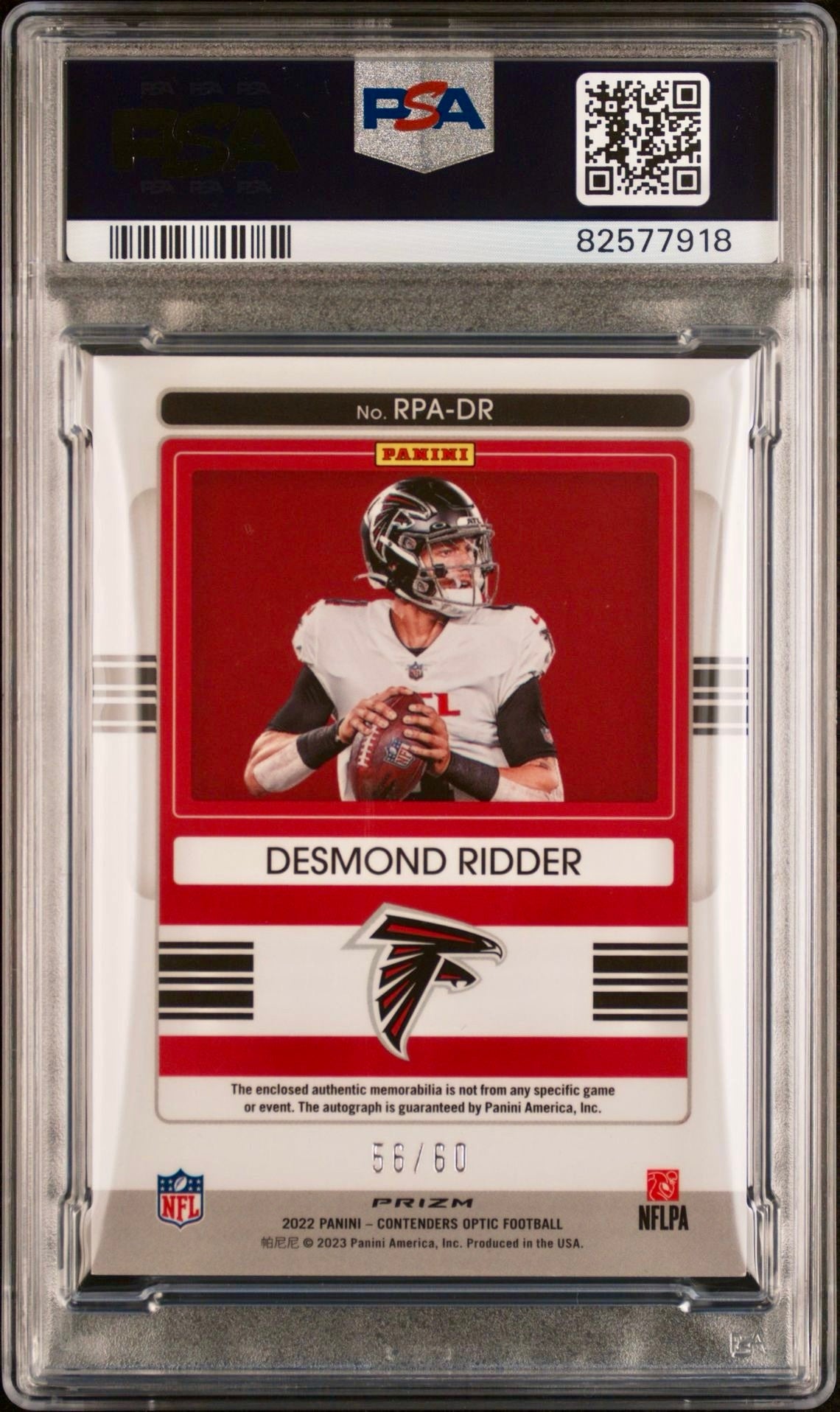 2022 CONTENDERS OPTIC DESMOND RIDDER ROOKIE PATCH AUTO PSA/DNA CERT PSA 9 AUTO 10