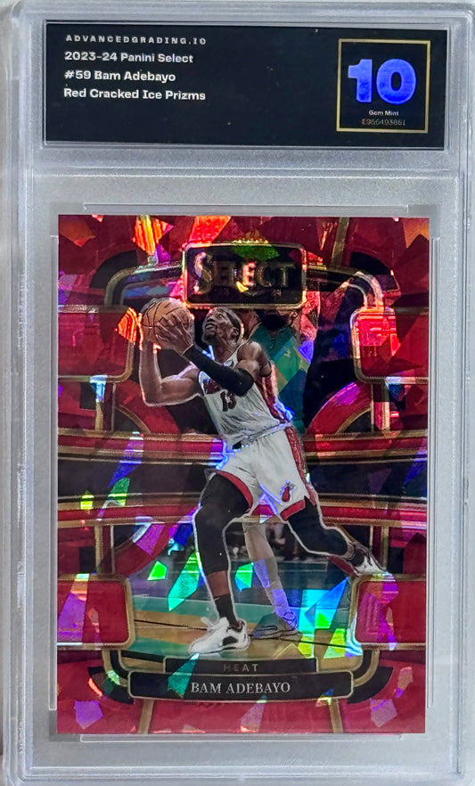 2023-24 Panini Select #59 Bam Adebayo Red Cracked Ice Prizms Gem 10