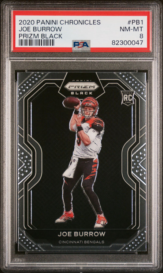 2020 PANINI CHRONICLES JOE BURROW PRIZM BLACK PSA 8