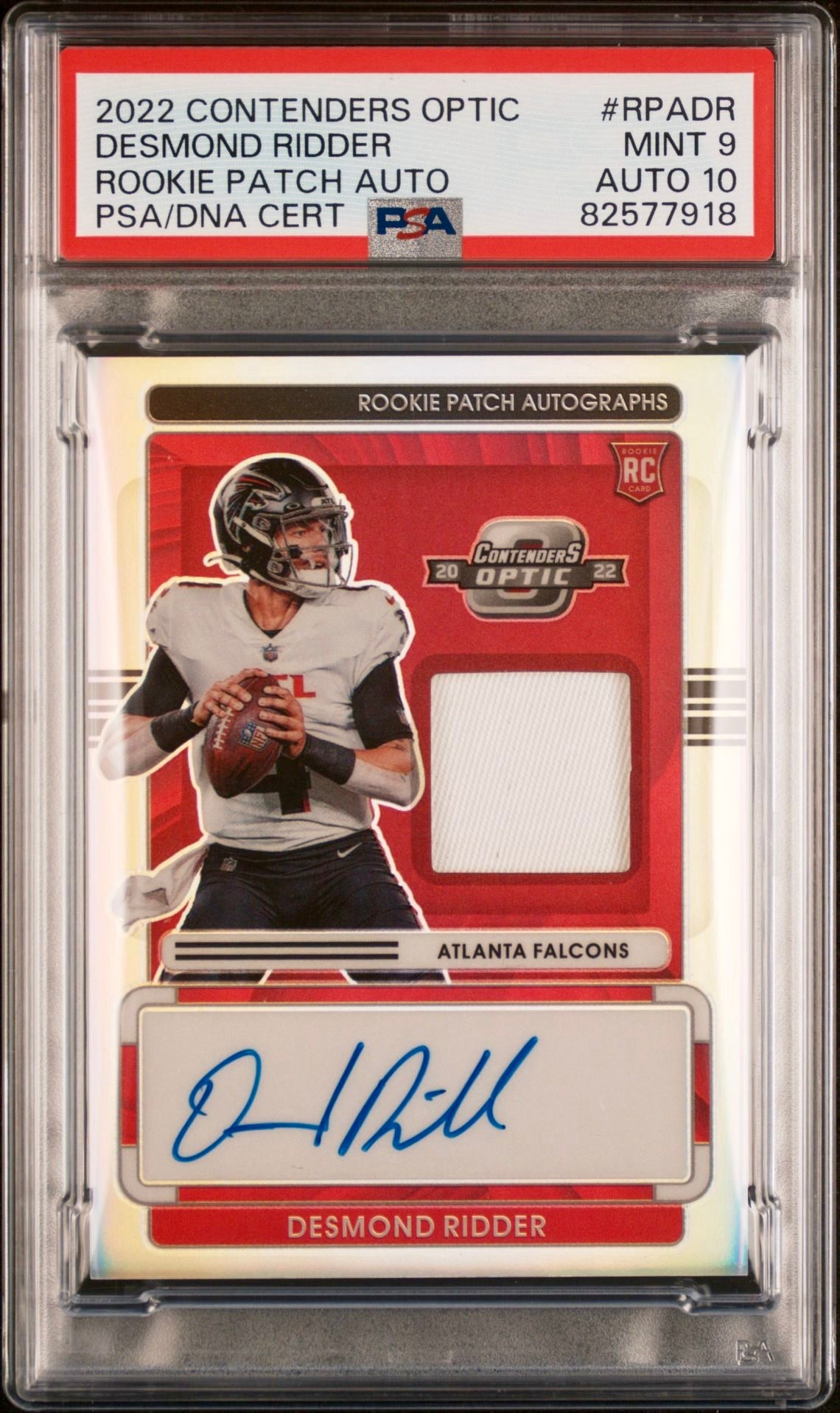 2022 CONTENDERS OPTIC DESMOND RIDDER ROOKIE PATCH AUTO PSA/DNA CERT PSA 9 AUTO 10