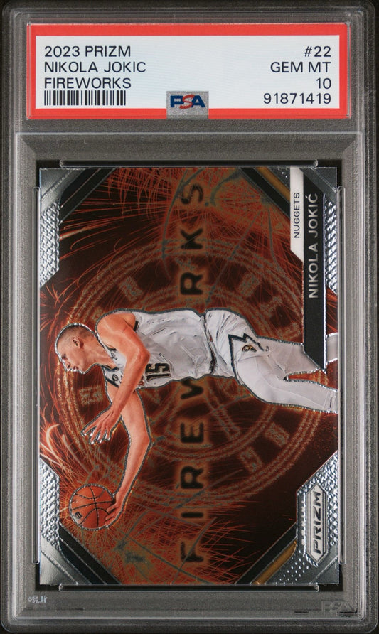 2023 PRIZM NIKOLA JOKIC FIREWORKS PSA 10