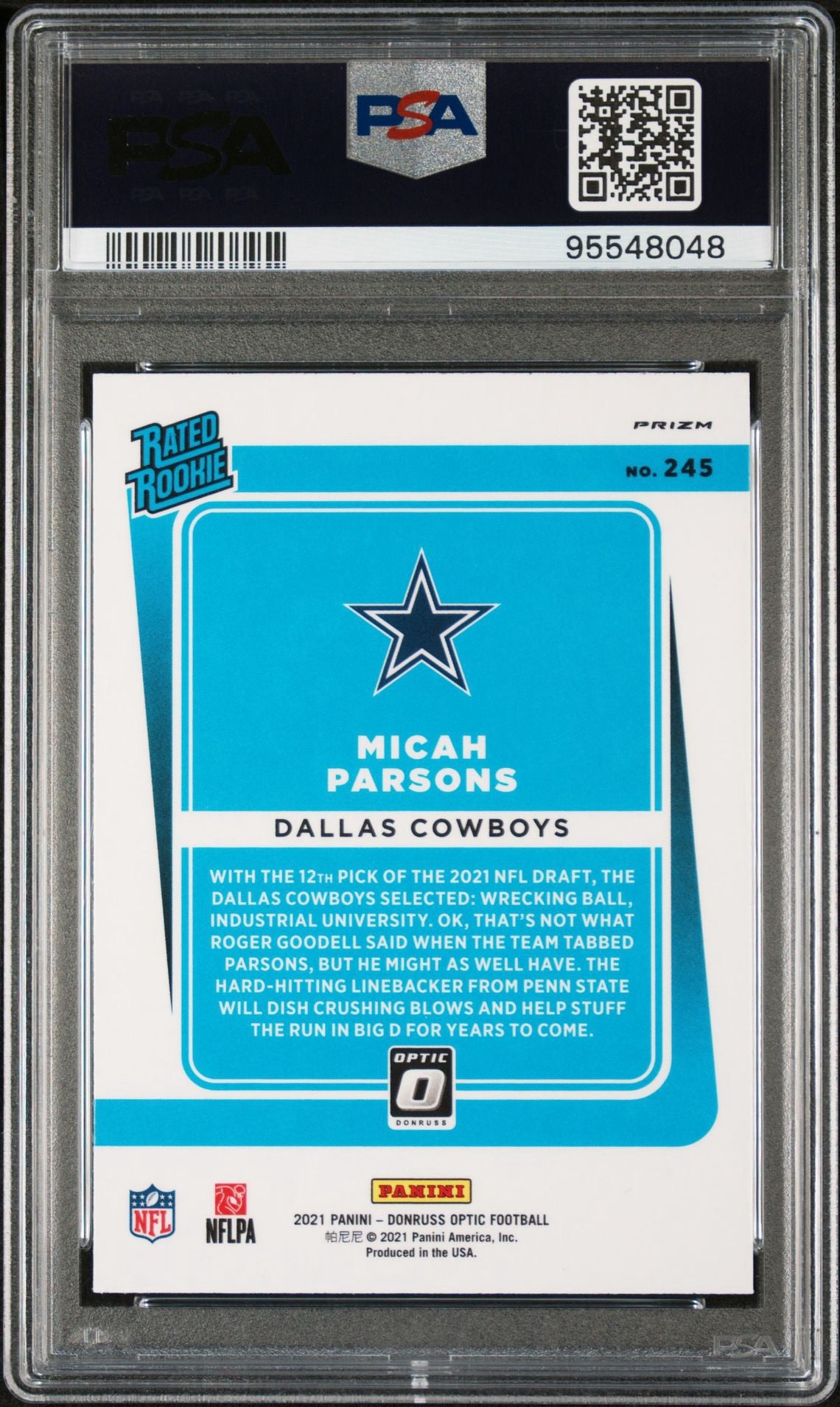 2021 DONRUSS OPTIC MICAH PARSONS PURPLE SHOCK PSA 9