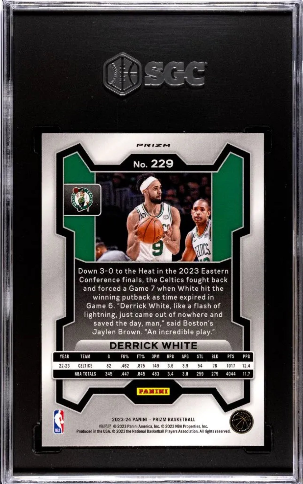 2023-24 PANINI PRIZM #229 DERRICK WHITE ORANGE ICE PRIZM SGC 10