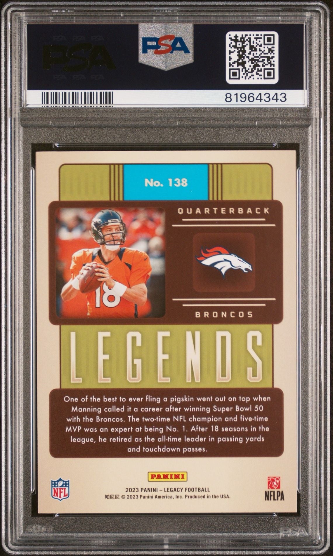 2023 LEGACY PEYTON MANNING YELLOW /150 PSA 10