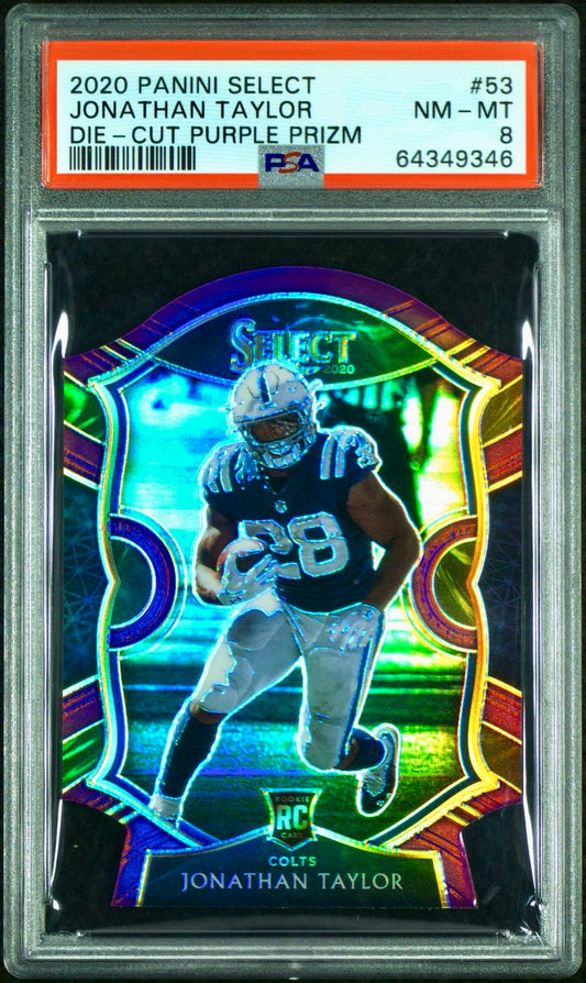 2020 PANINI SELECT JONATHAN TAYLOR DIE - CUT PURPLE PRIZM PSA 8