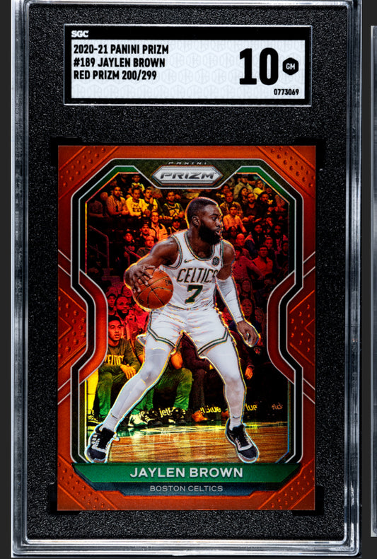 2020-21 PANINI PRIZM #189 JAYLEN BROWN RED PRIZM 200/299 SGC 10