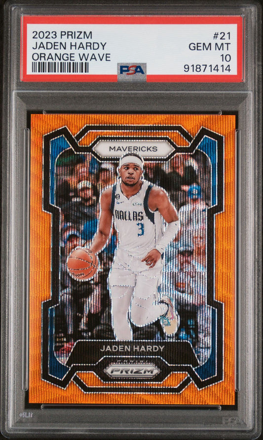 2023 PRIZM JADEN HARDY ORANGE WAVE PSA 10