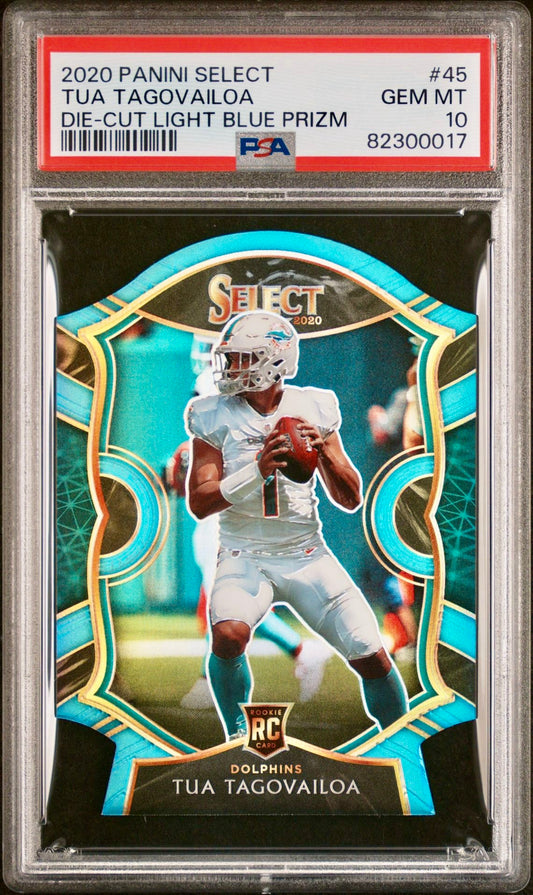 2020 PANINI SELECT TUA TAGOVAILOA DIE-CUT LIGHT BLUE PRIZM PSA 10