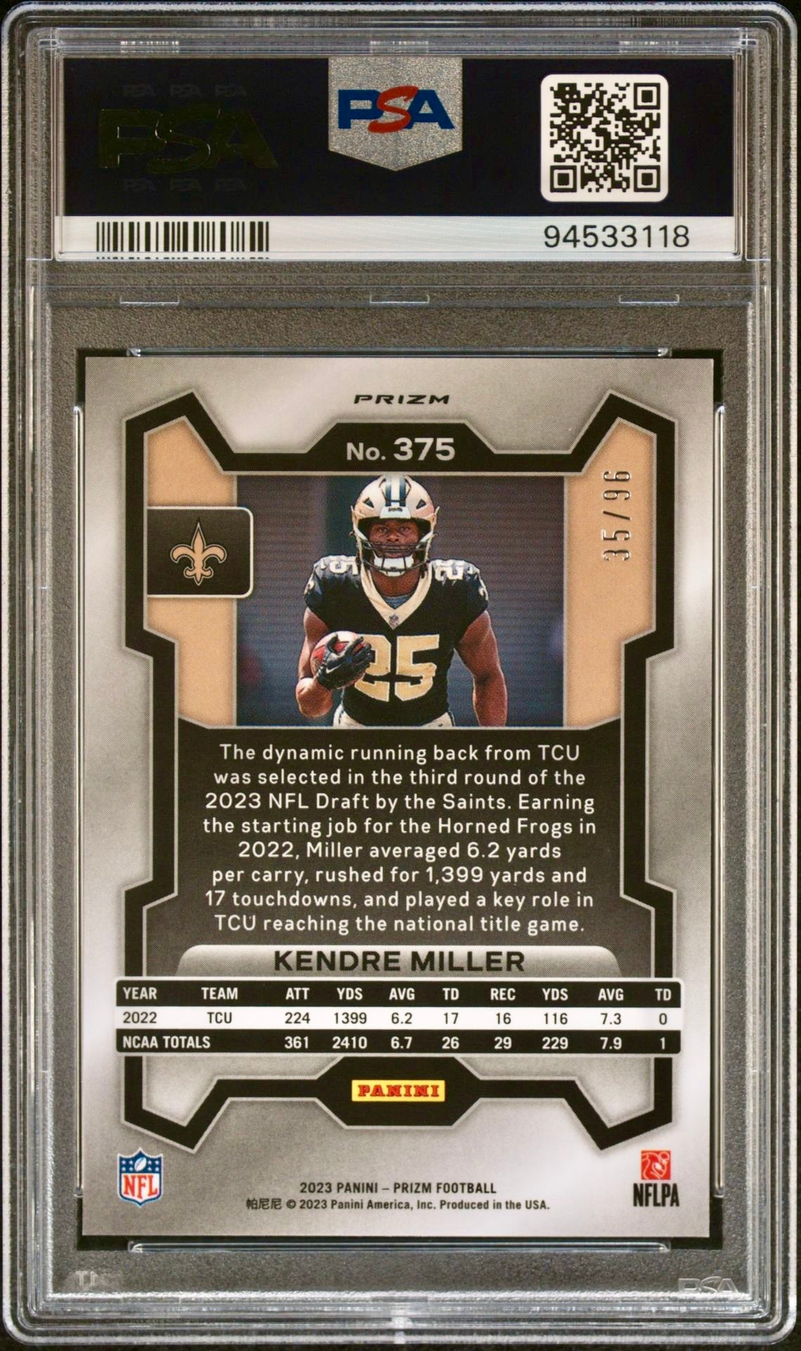 2023 PRIZM KENDRE MILLER BLUE SPARKLE PSA 9