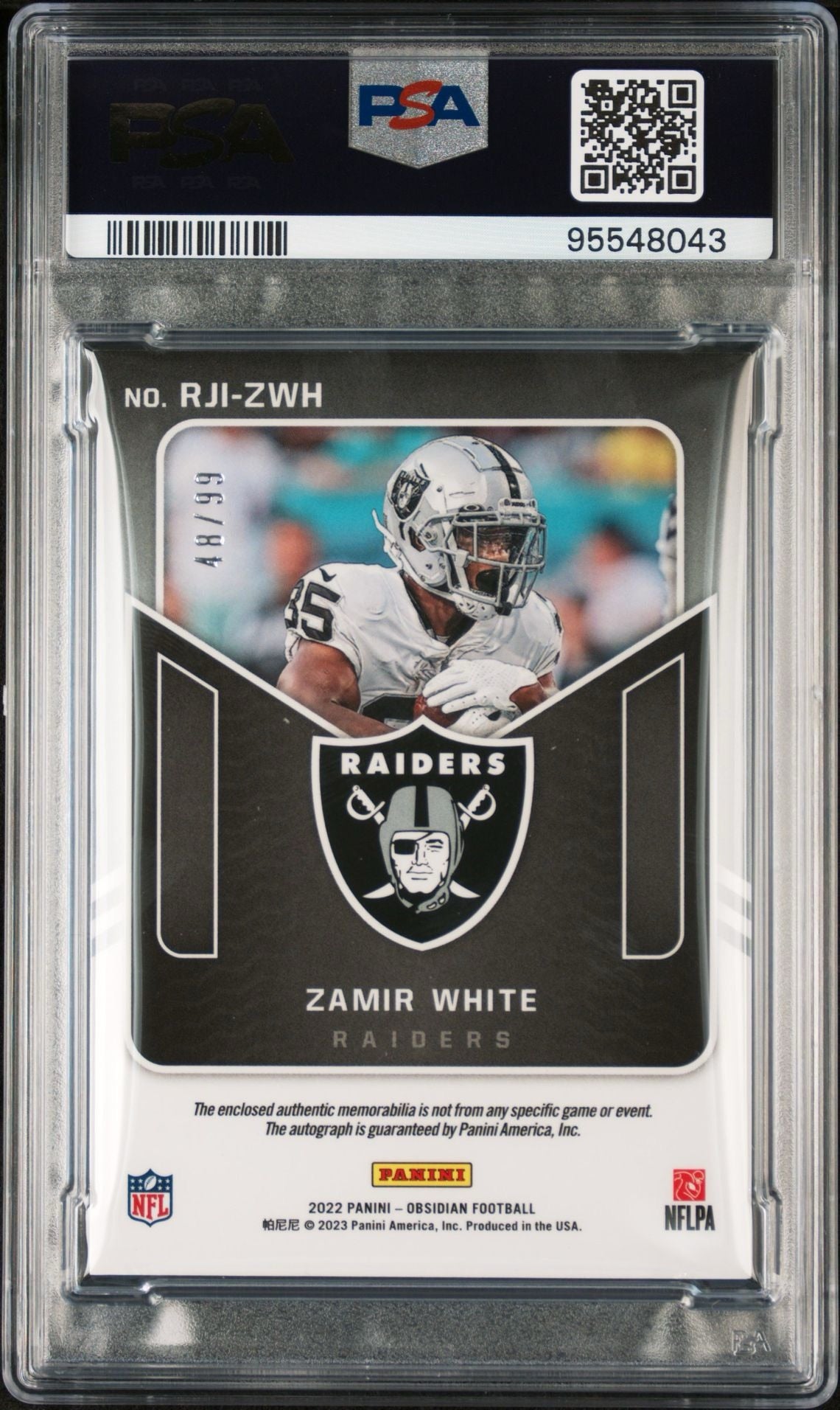 2022 OBSIDIAN ZAMIR WHITE ROOKIE JERSEY INK-EE ORANGE PSA 9