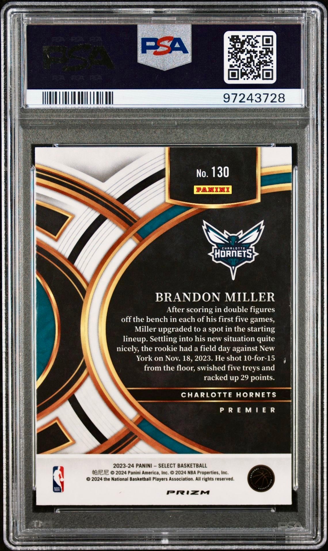2023 SELECT BRANDON MILLER
GREEN/WHITE/PURPLE PRIZM PSA 10