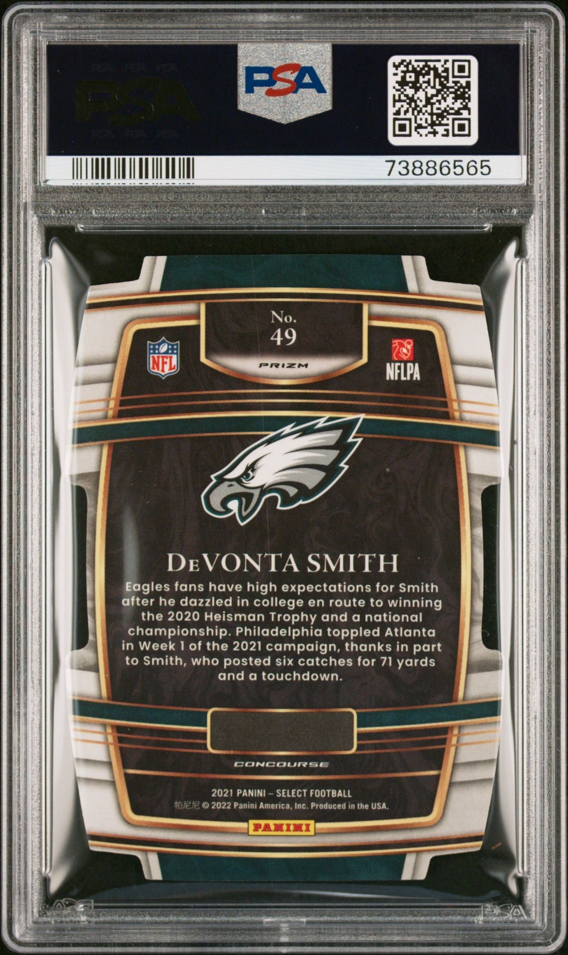 2021 SELECT DEVONTA SMITH D/C GREEN/YELLOW PRIZM PSA 9