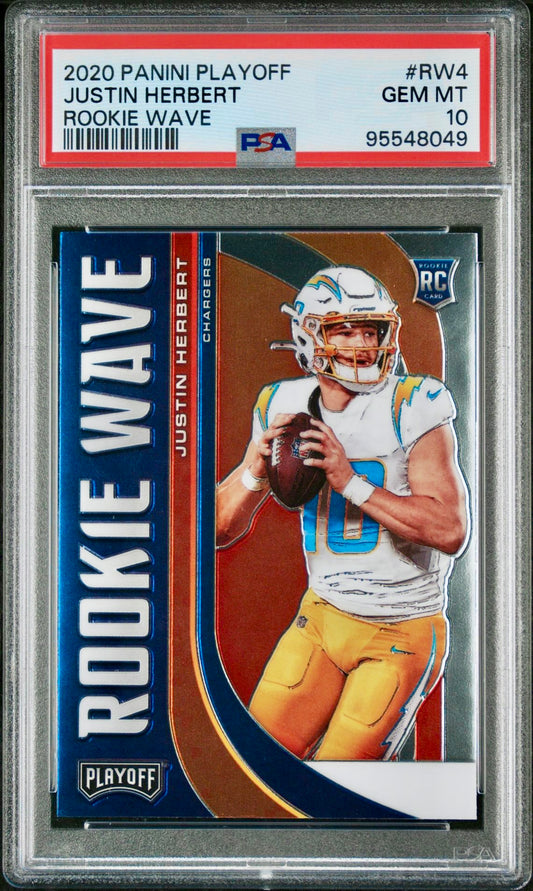 2020 PANINI PLAYOFF JUSTIN HERBERT ROOKIE WAVE PSA 10